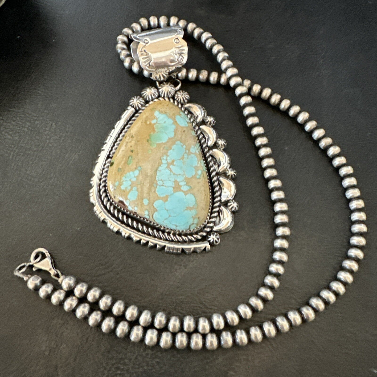 XXL Mens Royston Turquoise Pendant Navajo Pearls Sterling Silver Necklace 18744