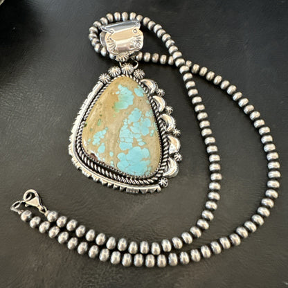 XXL Mens Royston Turquoise Pendant Navajo Pearls Sterling Silver Necklace 18744