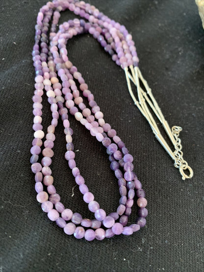 Purple Stone Beads Liquid Heishi 3 Strands Sterling Silver Tubes Necklace 850