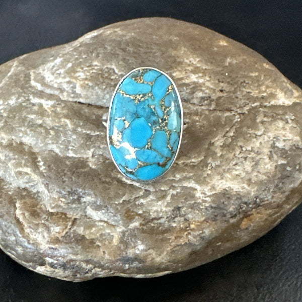 Mohave Navajo Blue Turquoise Ring Sz 7 | Sterling Silver | Authentic Native American Handmade | 18240