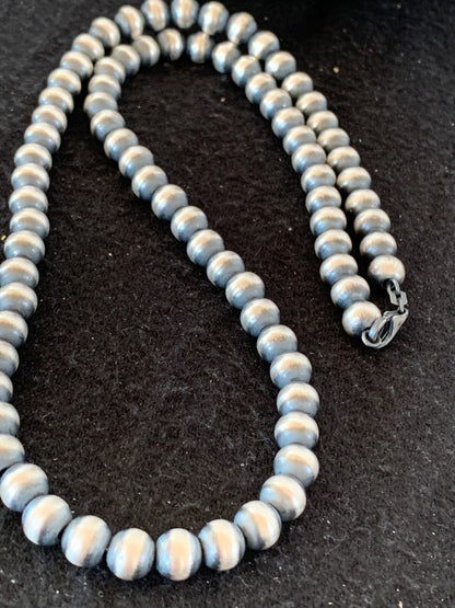 Native American 8mm Sterling Silver Navajo Pearls 23" Single Strand Necklace