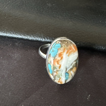 Blue Turquoise Spiny Oyster Southwestern Sterling Silver Ring Size 8 18439