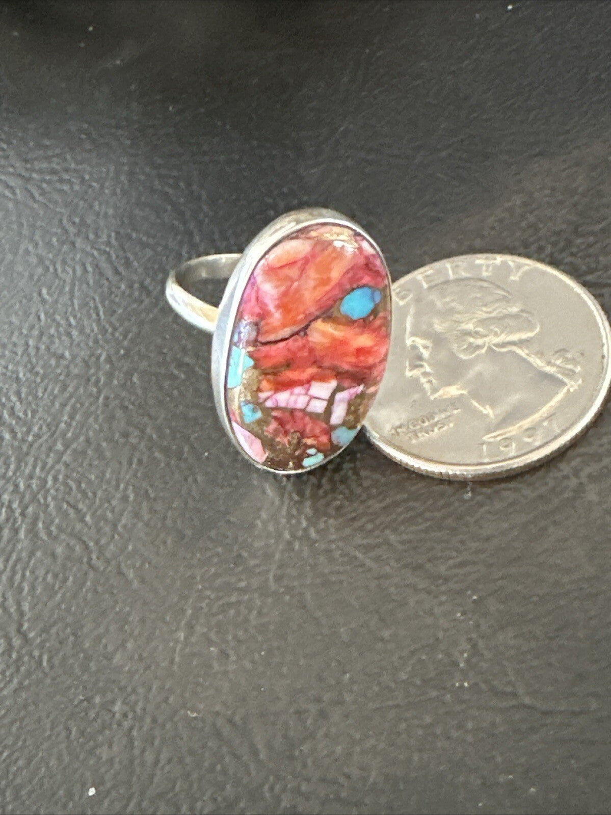 Blue Turquoise Purple Spiny Oyster Navajo Sterling Silver Ring Size 6 18205