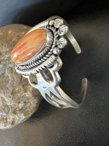 WoMens Tufa Orange Spiny Oyster Navajo Sterling Silver Cuff Bracelet 7.7" 19455