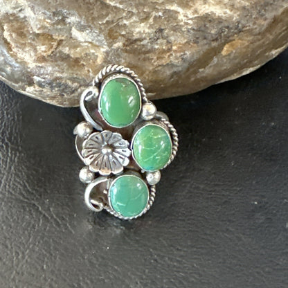 Yazzie Ring Green Turquoise Navajo Sterling Silver Cluster Size 8.5 19234