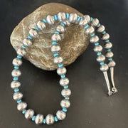 Blue Turquoise 10mm Round Beads Necklace 20" | Sterling Silver | Authentic Native American Handmade | 92407