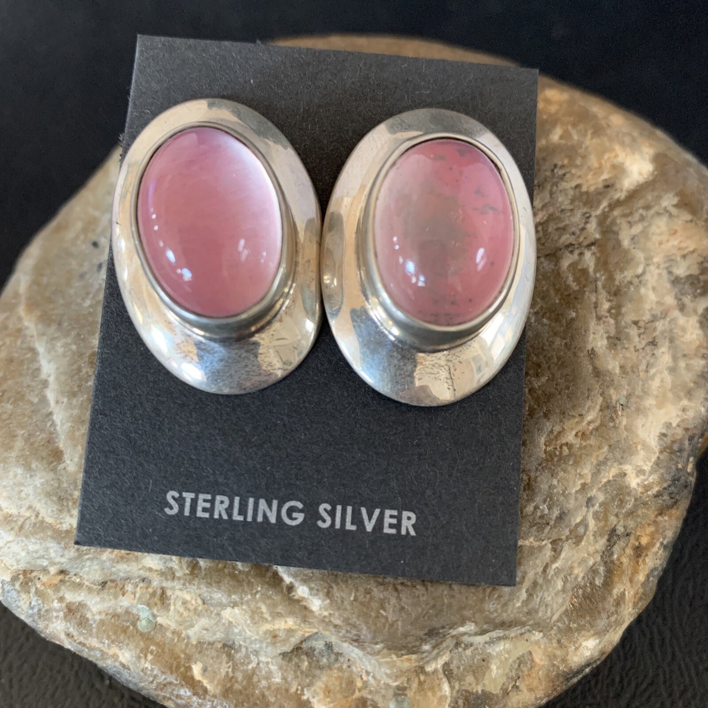 Navajo Pink Quartz Sterling Silver Post Stud Earrings 1" 13029