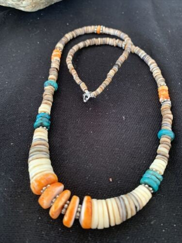 Navajo MultiColor Shell Necklace Sterling Silver Graduated 20" 927