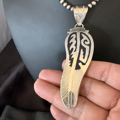 Mens Feather Navajo Sterling Silver Necklace Pendant 18578