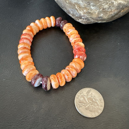 Mens Womens Orange Purple Spiny Oyster Sterling Silver Stretch Bracelet 9" 18859