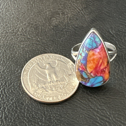 Blue Turquoise Spiny Oyster Southwestern Sterling Silver Ring Size 7 18420