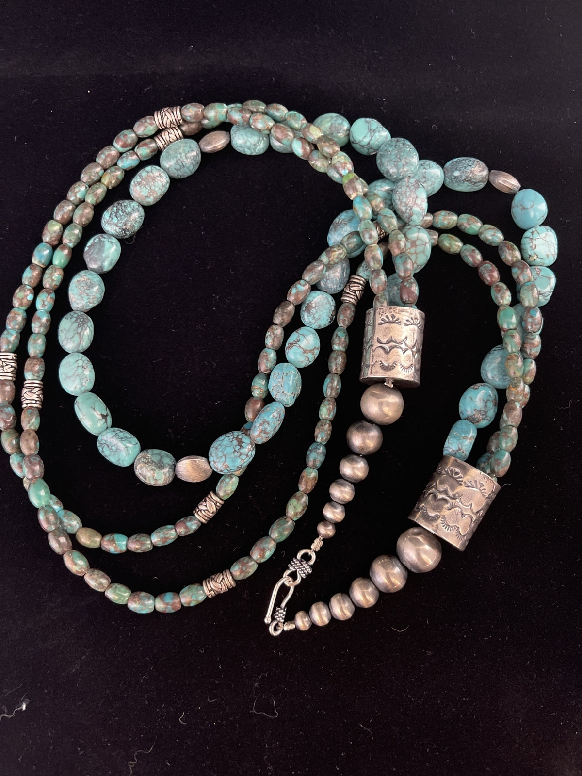 Navajo Pearls Sterling Silver 3 Strands 6mm Turquoise Heishi Necklace 23" 01773