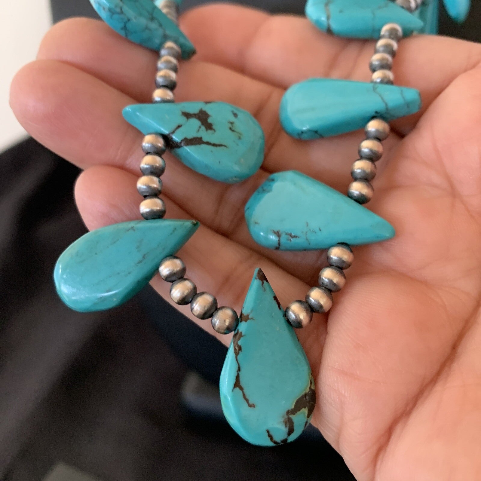 Blue Turquoise Navajo Pearls Sterling Silver Necklace 11480