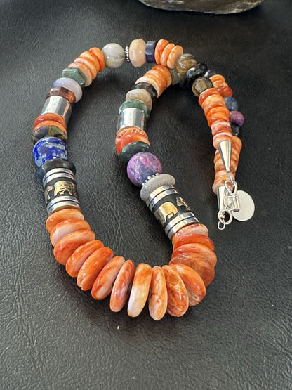 Tommy Rosita Singer T R Sterling Silver Orange Spiny Lapis Necklace 20in 19410