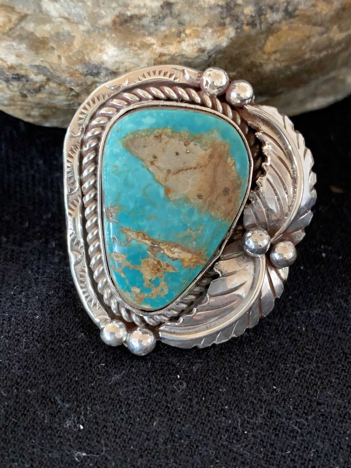 Blue Royston Turquoise Navajo Sterling Silver Ring Size 10 00133