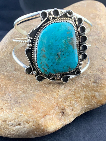 Native American Mens Navajo Sterling Silver Turquoise Bracelet 03283