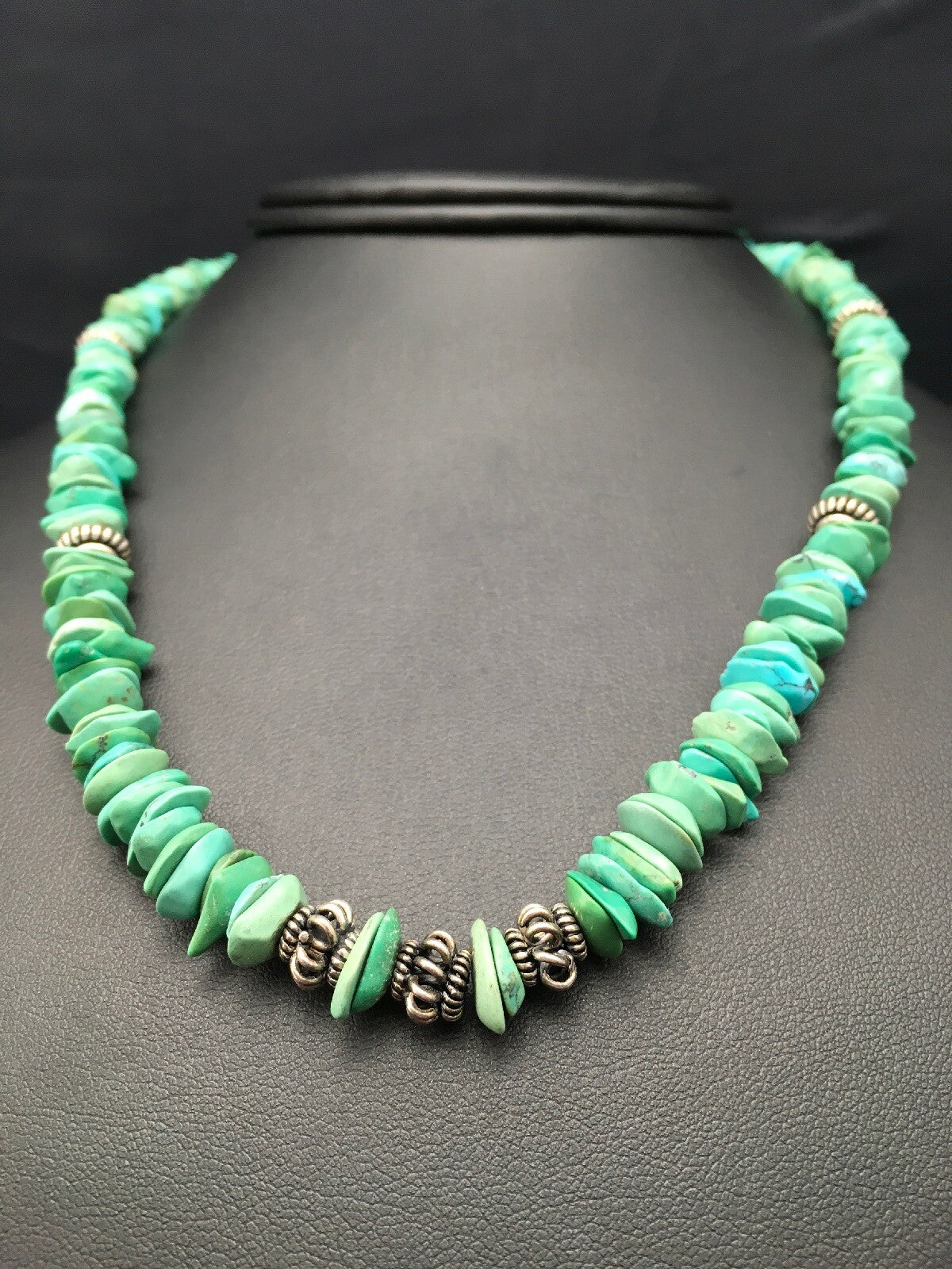Turquoise Navajo Sterling Silver Vintage Necklace 17" 04344