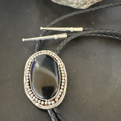 Mens Black Onyx Navajo Sterling Silver Bolo Tie 19053