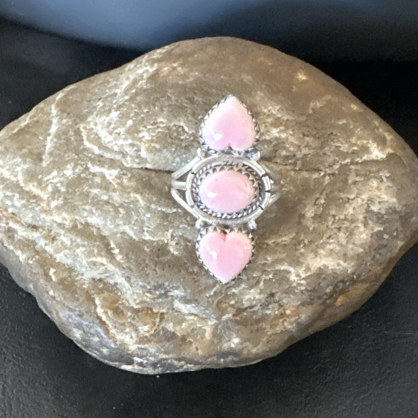 Gorgeous Heart Pink Conch Cluster Ring Handmade Navajo Sz 7.5 18780