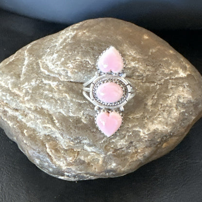 Gorgeous Heart Pink Conch Cluster Ring Handmade Navajo Sz 7.5 18780