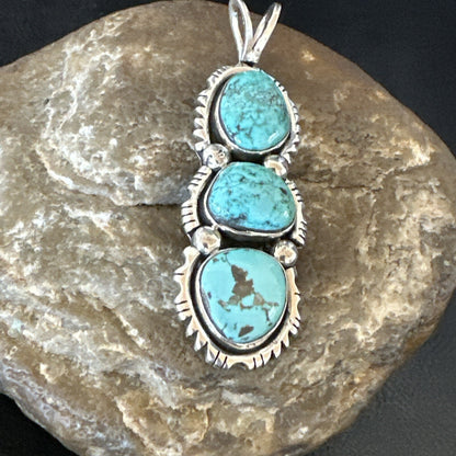 Blue Turquoise 3 Stone Navajo Sterling Silver Cluster Pendant Only 18309