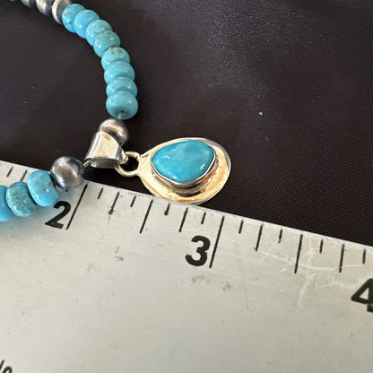 WoMens Blue Kingman Turquoise Pendant Navajo Sterling Silver Necklace 21" 18150