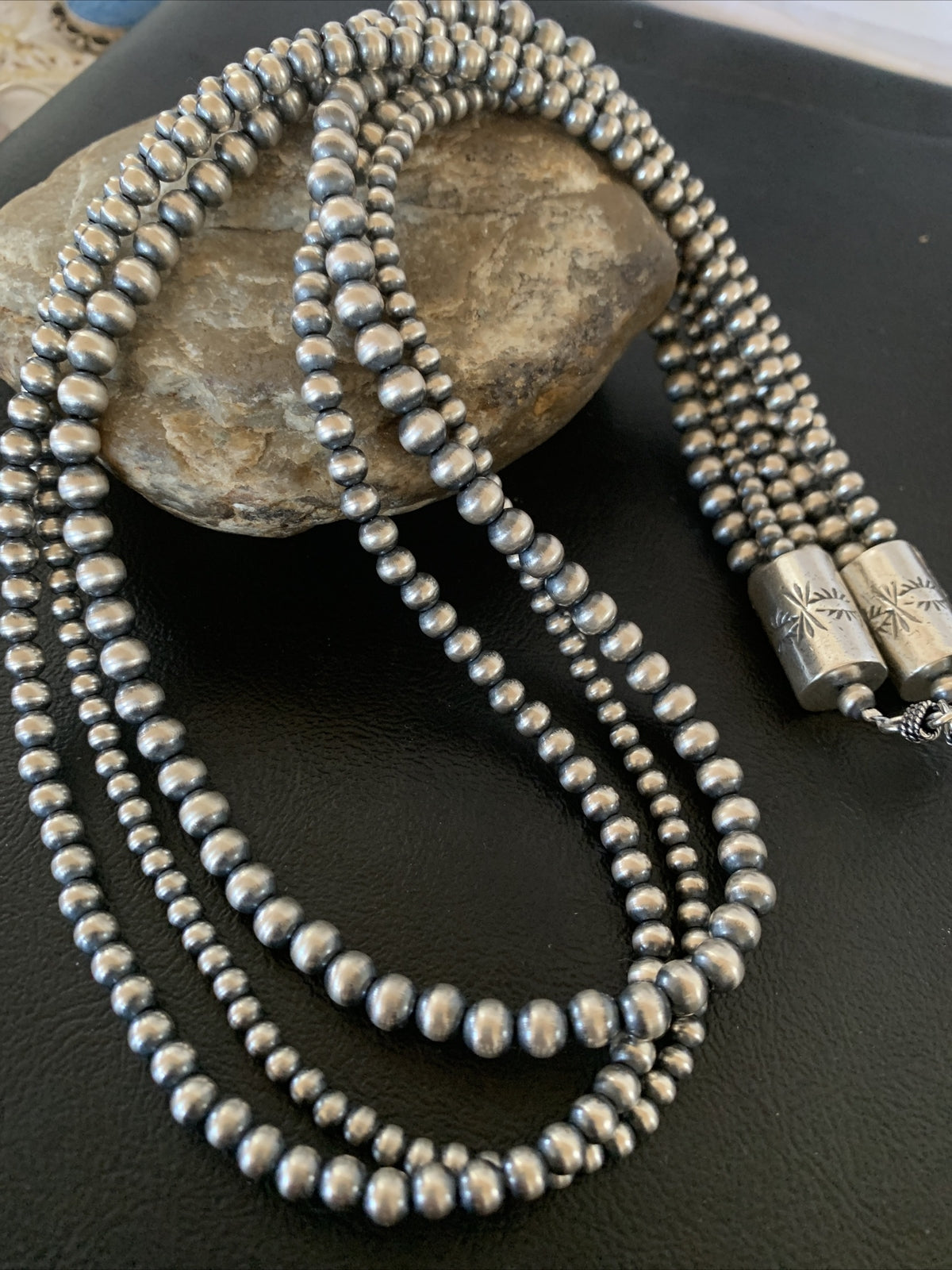 Native American Sterling Silver Navajo Pearls 3 Strands 24" Necklace 95724