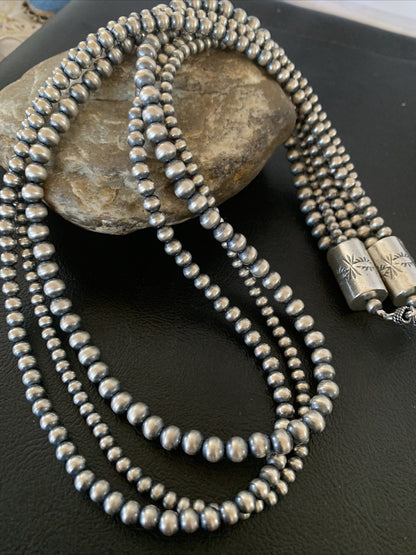 Native American Sterling Silver Navajo Pearls 3 Strands 24" Necklace 95724