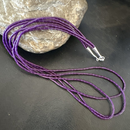 Purple Stone Heishi Bead Stabilized 3 Strand Sterling Silver Necklace 19702