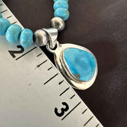 WoMens Blue Kingman Turquoise Pendant Navajo Sterling Silver Necklace 21" 17965