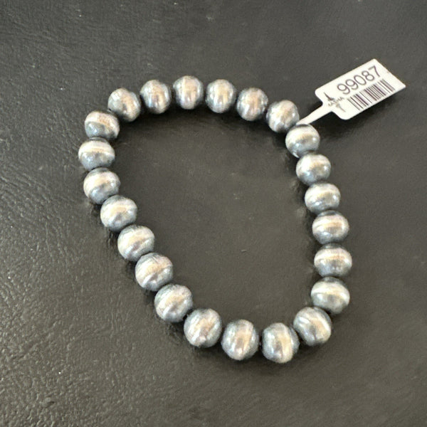 Navajo 8mm Beads 7"Stretch Bracelet | Sterling Silver | Authentic Native American Handmade | 99087