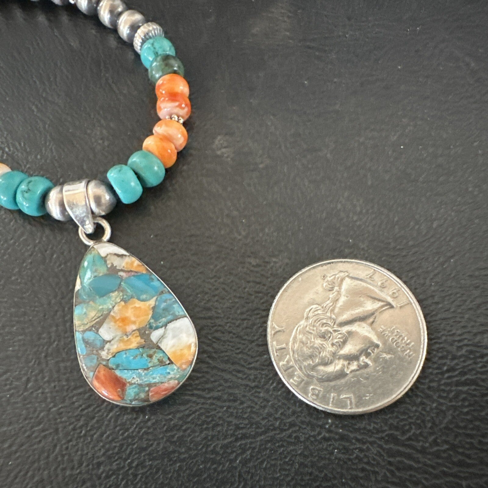 Spiny Pendant Turquoise Navajo Sterling Silver Necklace 21" 17898