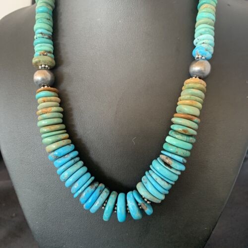 Navajo Blue Green Turquoise Necklace Sterling Silver 20" 11963