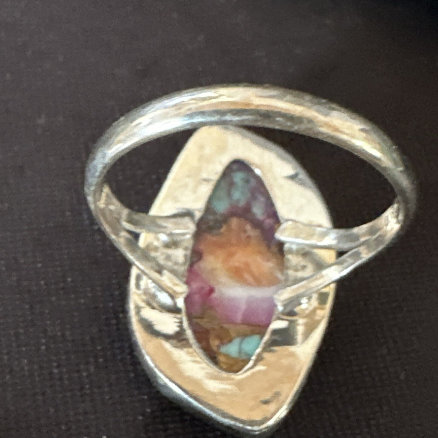 Blue Turquoise Spiny Oyster Southwestern Sterling Silver Ring Size 8 18440