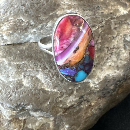 Blue Turquoise Spiny Oyster Southwestern Sterling Silver Ring Size 8 18479