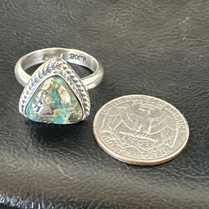 Womens Blue Sonoran Turquoise Navajo Sterling Silver Ring Size 10.5 18005