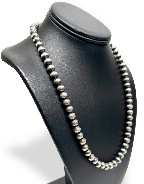 8mm Navajo Pearls 22"w\ 2"Extender Necklace | Sterling Silver | Authentic Native American Handmade