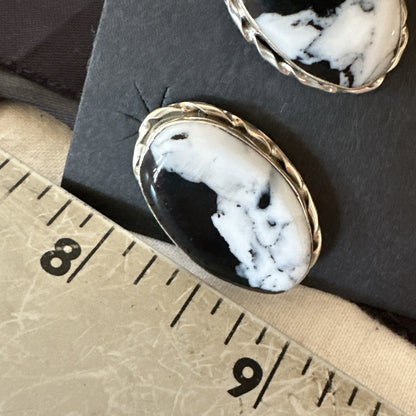 Women White Buffalo Turquoise Navajo Sterling Silver Post Earrings 19096