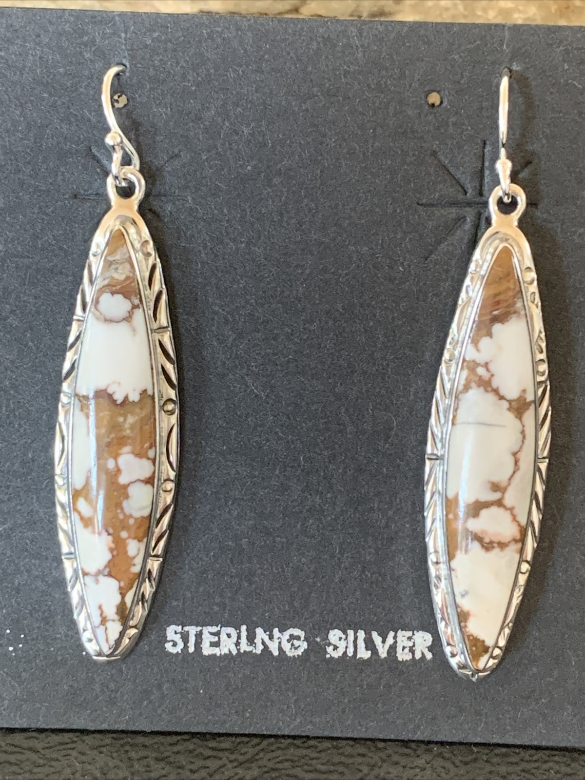 Native American Navajo Sterling Silver Wild Horse Turquoise Earrings 1378