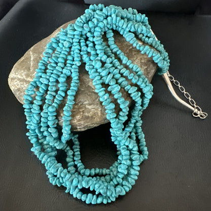 Navajo Sterling Silver  Nugget SB Blue Turquoise 5 Strands Necklace 20” 19662