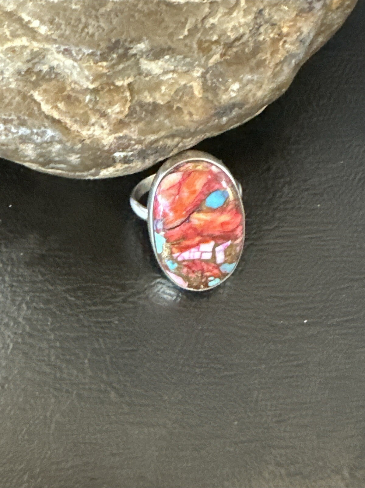 Blue Turquoise Purple Spiny Oyster Navajo Sterling Silver Ring Size 6 18205