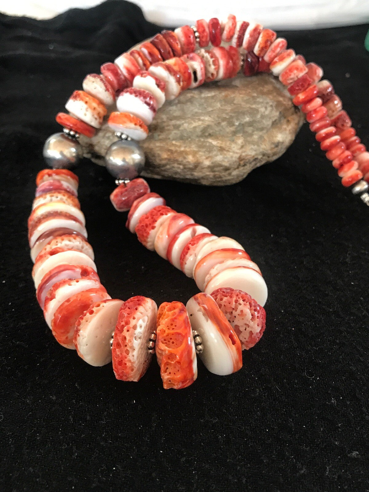 Native American Red Spiny Oyster Navajo Sterling Silver Necklace 08484