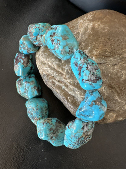 Mens Womens Blue Turquoise Stretch Stone Friendship Bracelet 7" 18864
