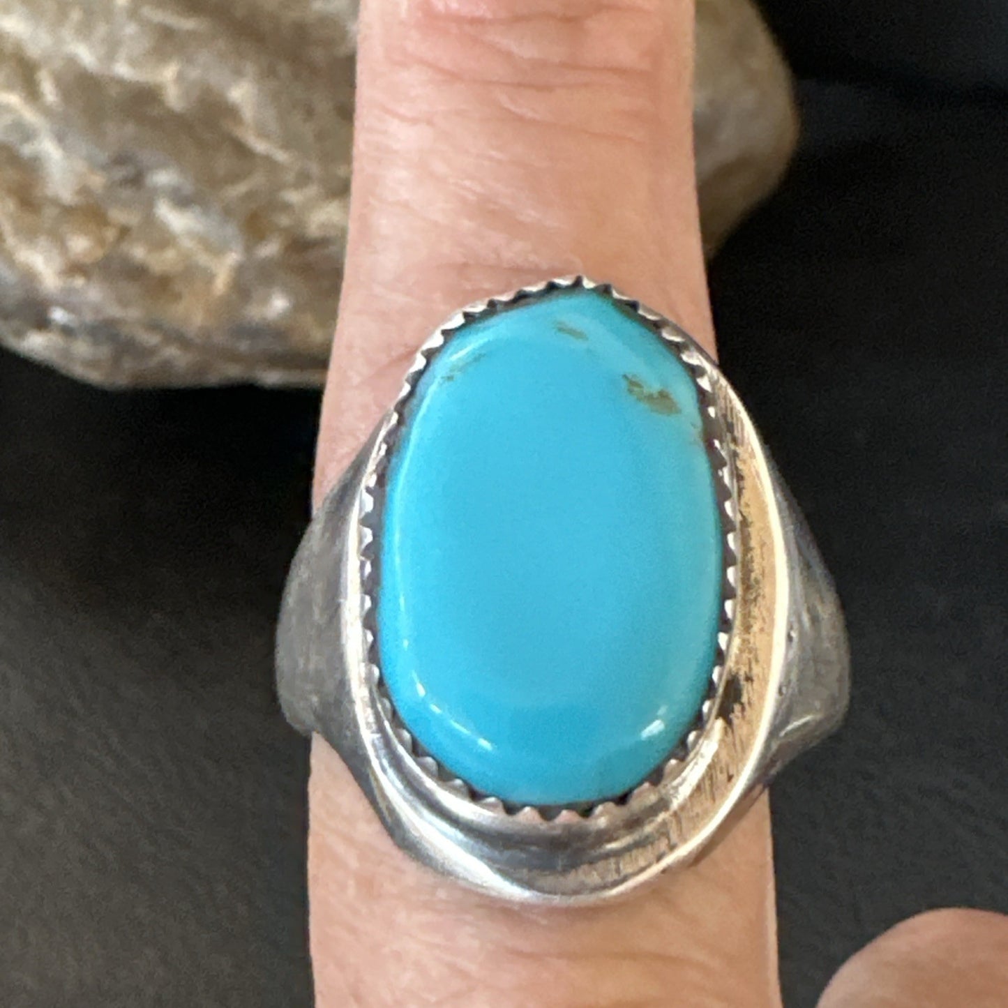 Blue Kingman Turquoise Navajo Sterling Silver Ring Size 10 19407