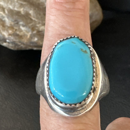 Blue Kingman Turquoise Navajo Sterling Silver Ring Size 10 19407