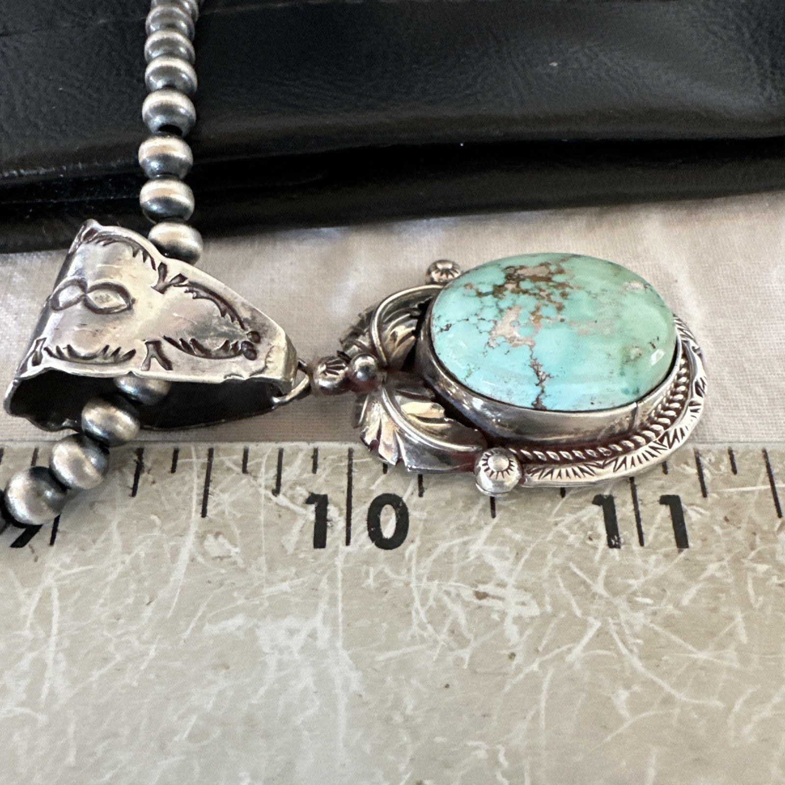 Navajo Sterling  Green Royston Turquoise Necklace Pendant 19356