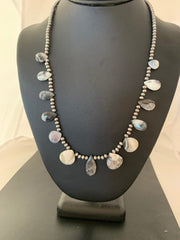 Black Rutile Opal Pear Shaped Navajo Pearls Necklace | Sterling Silver | Authentic Native American Handmade | 4088
