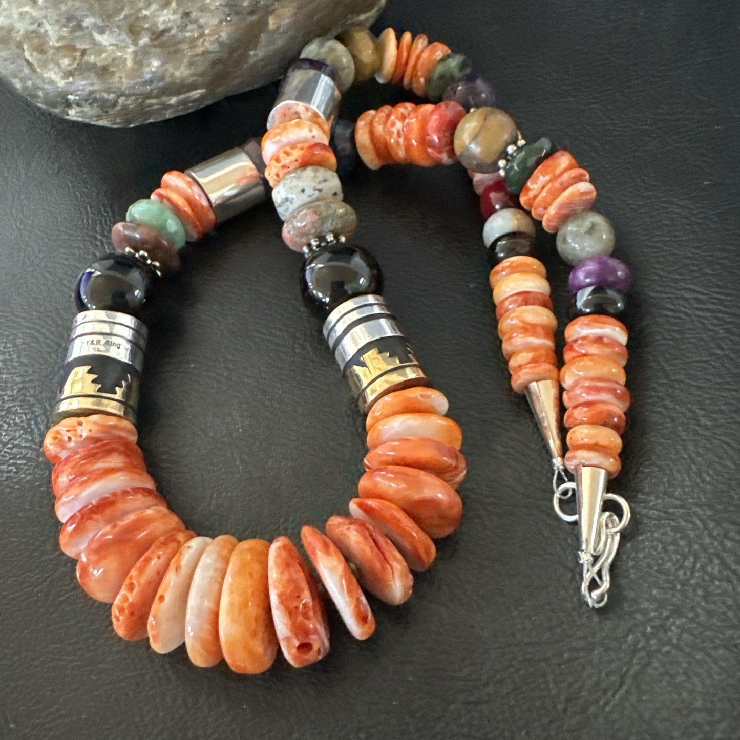 Tommy Rosita Singer T R Sterling Silver Orange Spiny Onyx Necklace 20in 19411