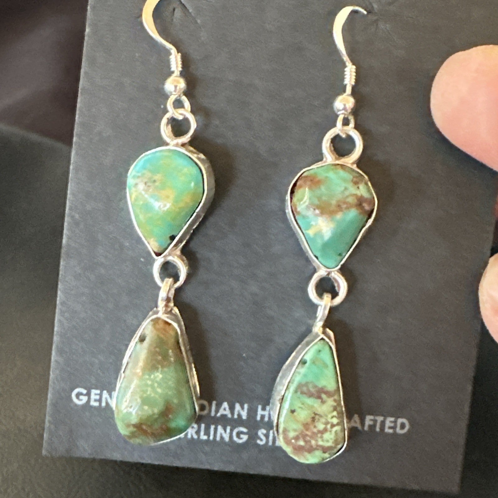 Green Royston Turquoise Navajo Sterling Silver Dangle Earrings 19415