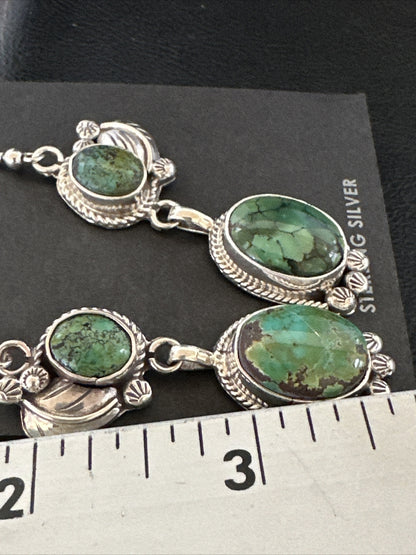Native Navajo Green Turquoise Sterling Silver Dangle Earrings 2” 17696